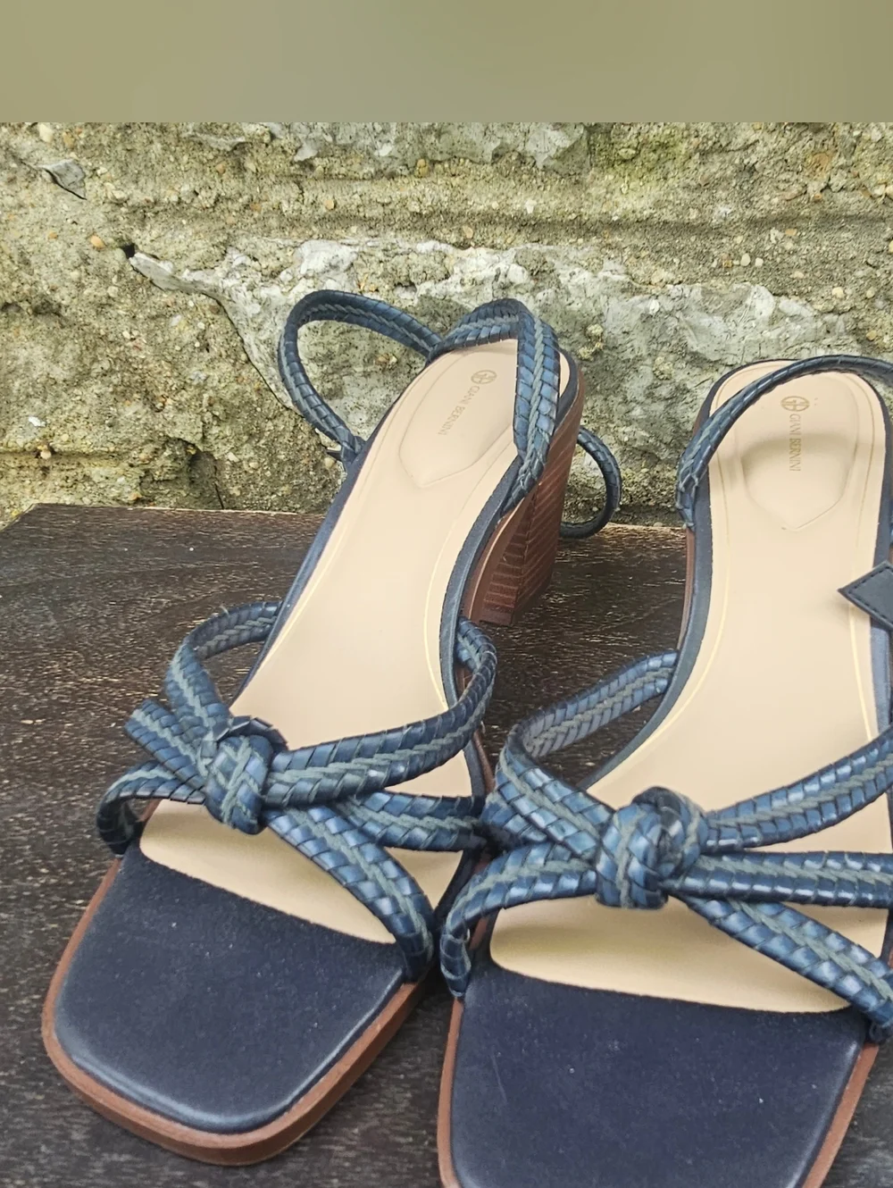 Women's Size 12 M Braided Navy Blue Strap Block Heel Sandals Navy Giani Bernini - Picture 9 of 11